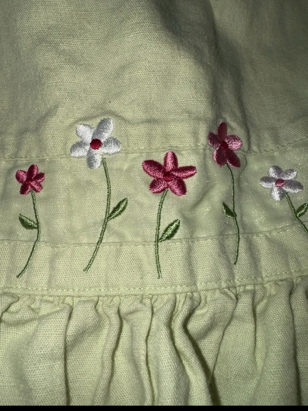 Vintage Gymboree Green Linen Blend Dress 18-24m Floral Y2K 90s